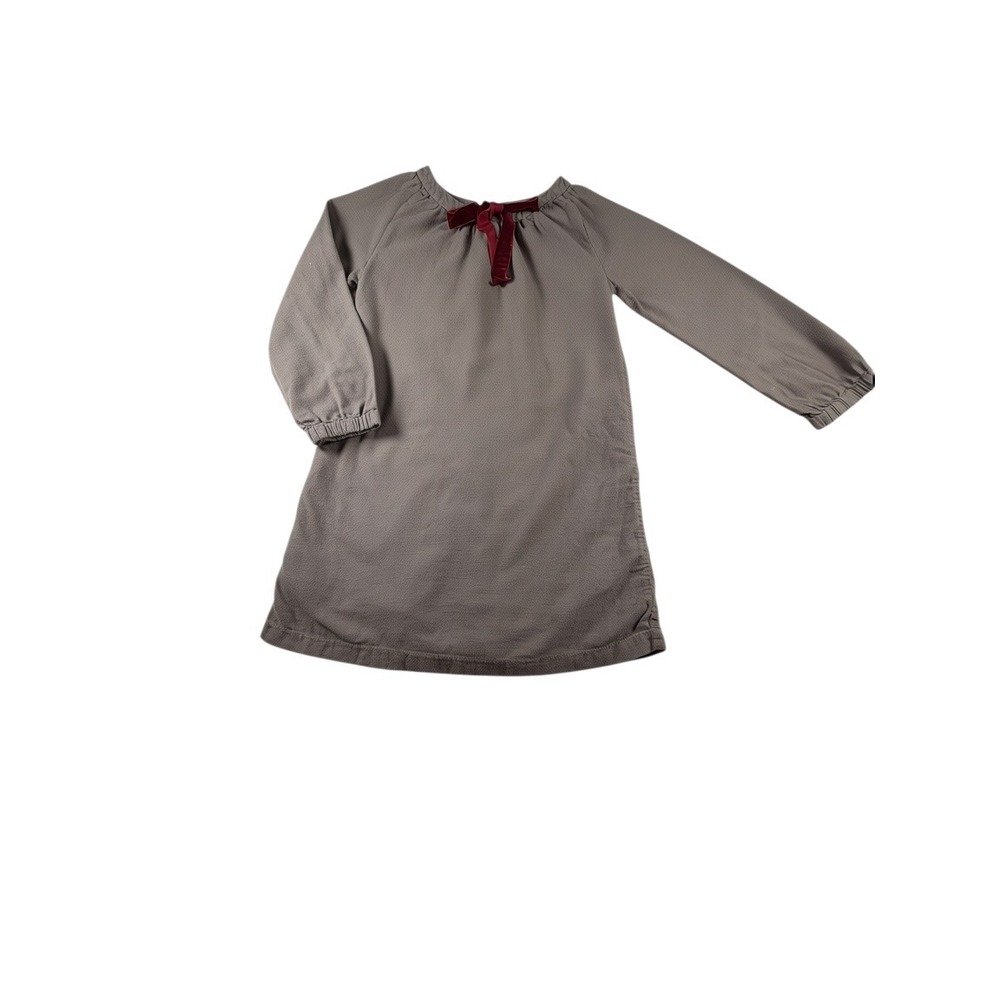 Olive Juice Girls Gray Corduroy Dress Size 8 Long Sleeve Velvet Bow Button Back